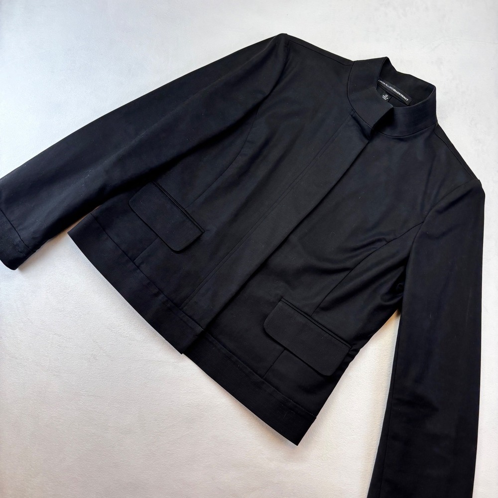 Linda Allard Ellen Tracy Women's Black Cotton Blend Blazer Jacket 12 Minimalist‎